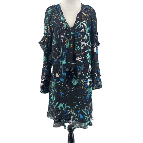 Parker Women's Silk Blend Black Floral Long Sleeve Joelle Dress Size Medium - Picture 1 of 5